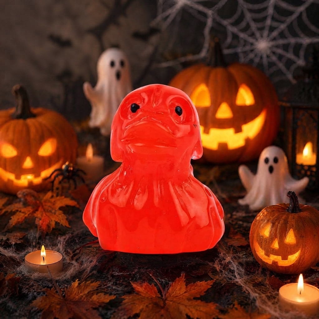 Halloween Gothic Ghost Duck Resin Figurine, Luminous Devil Skull Design, Cute Spooky Duck Desktop Ornament, Creative Glow-in-the-Dark Tabletop Decoration for Home, Office, Party Shelf Display - MyMoonLampAu