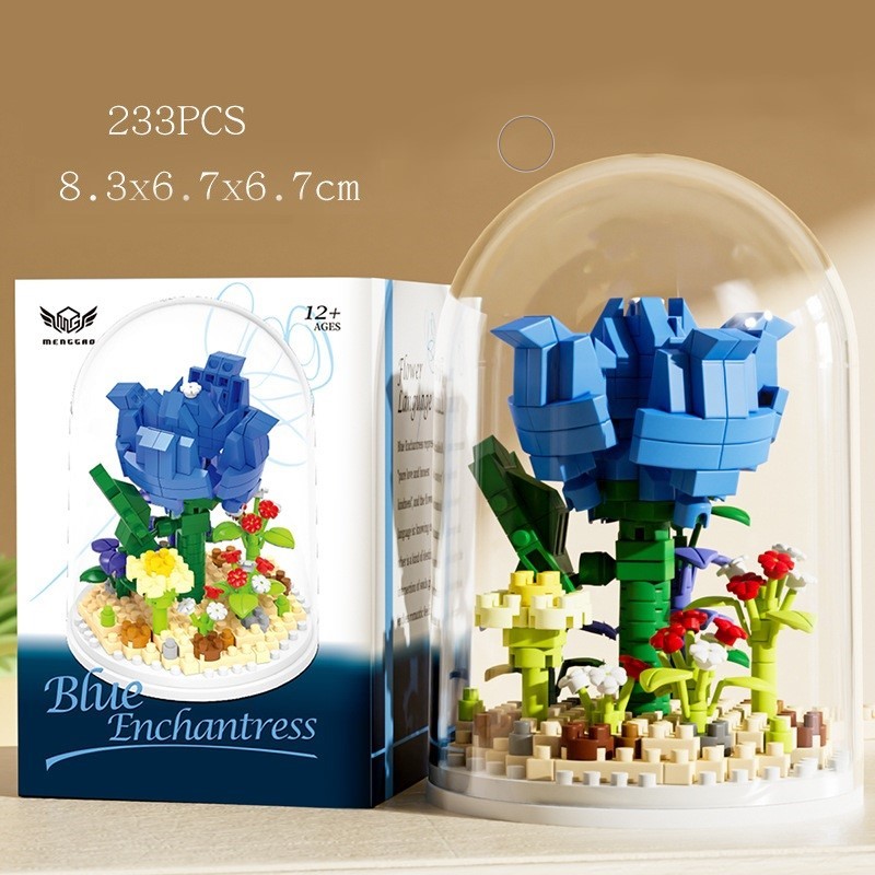 Valentine's Day Flower Building Blocks Rose Blue Enchantress Building Blocks Ornaments Valentine's Day Gifts for Her - MyMoonLampAu