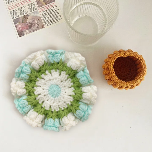 Handmade Crochet Lily of the Valley Coaster Set with Transformable Floral Design Eco-Friendly Home Decor Unique Gift for Mom - MyMoonLampAu