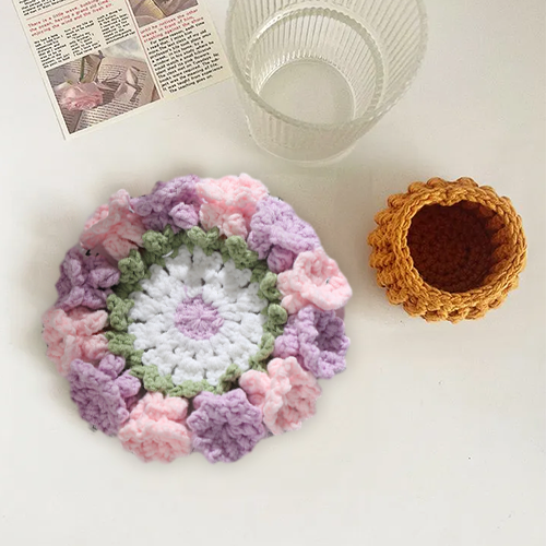 Handmade Crochet Lily of the Valley Coaster Set with Transformable Floral Design Eco-Friendly Home Decor Unique Gift for Mom - MyMoonLampAu