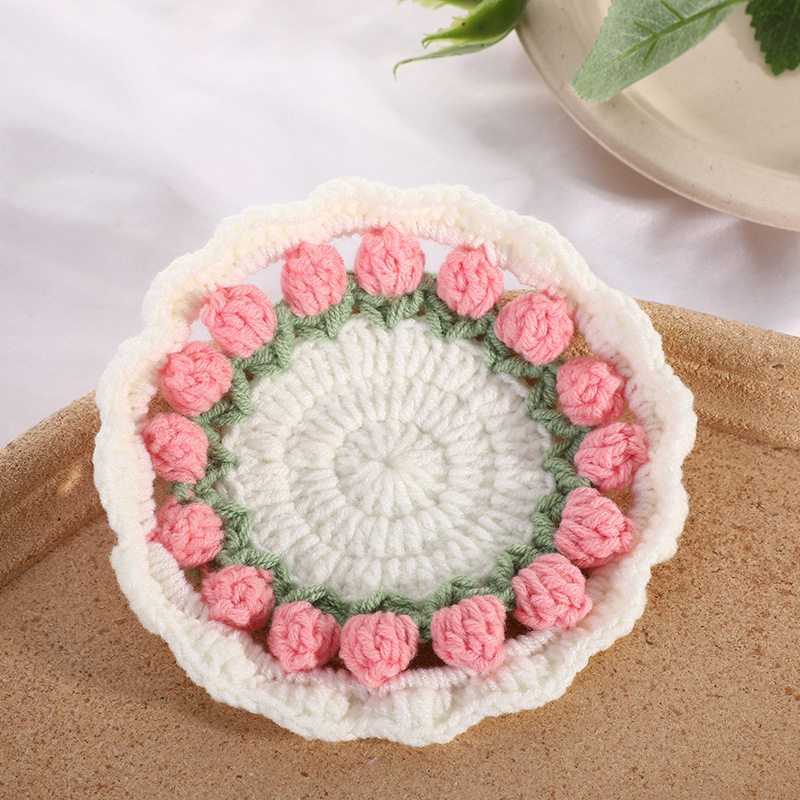 Mother's Day Gifts Handmade Crochet Tulip Coaster Set with Transformable Floral Design Eco-Friendly Home Decor - MyMoonLampAu