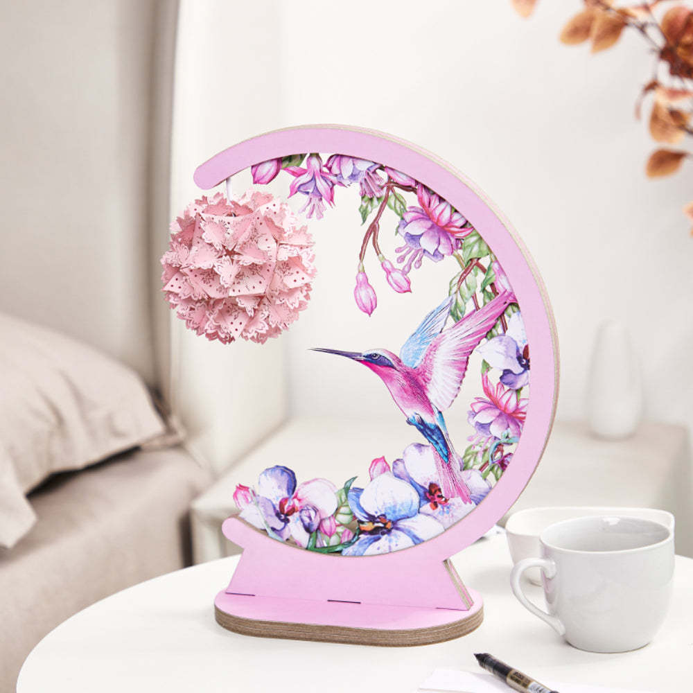 Valentine's Day 3D Paper Carving Lamp Hummingbird and Hibicus 3D Paper Carving Night Light - mymoonlampau