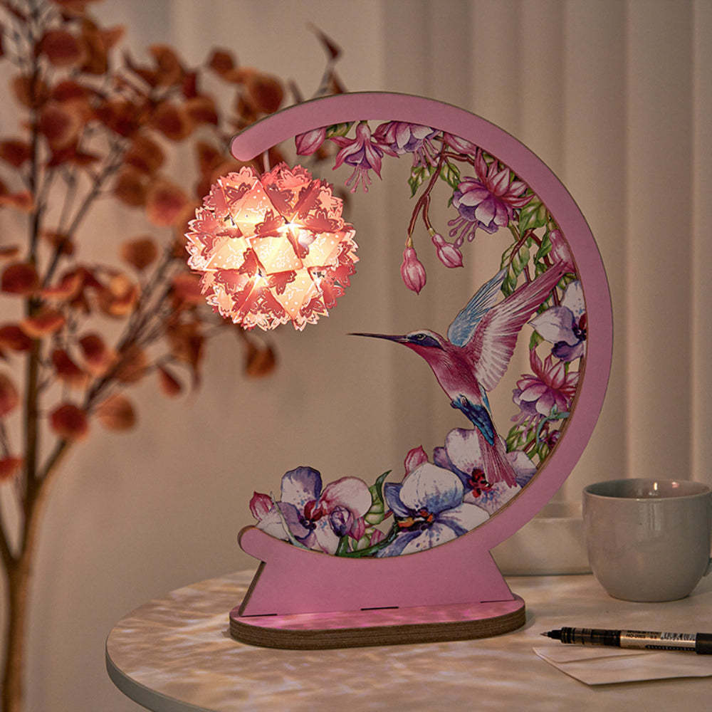 Valentine's Day 3D Paper Carving Lamp Hummingbird and Hibicus 3D Paper Carving Night Light - mymoonlampau