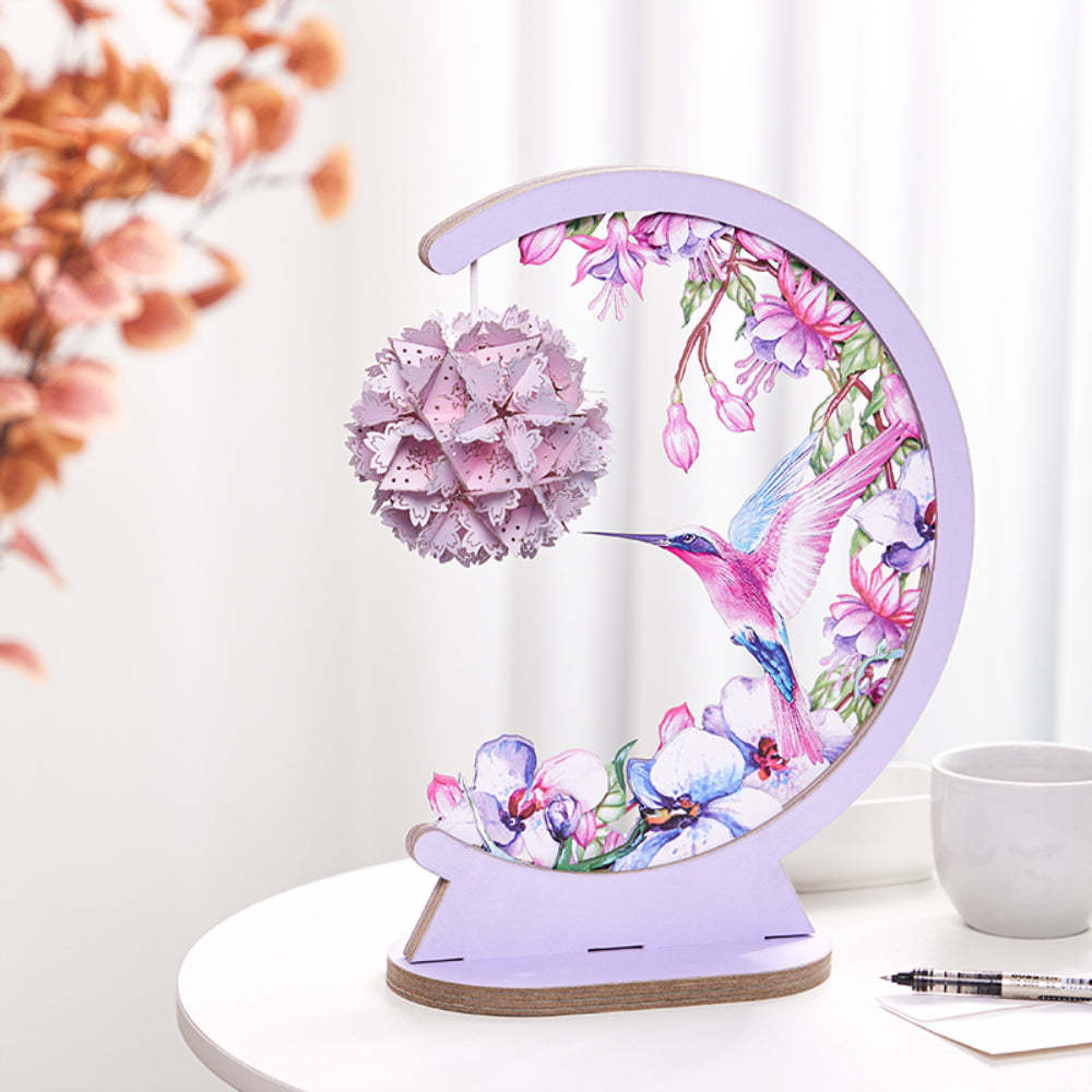 Valentine's Day 3D Paper Carving Lamp Hummingbird and Hibicus 3D Paper Carving Night Light - mymoonlampau