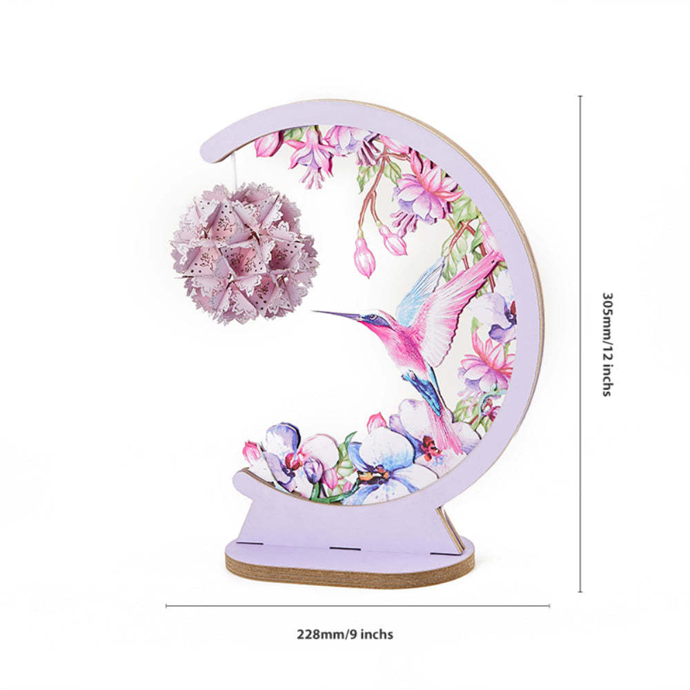 Valentine's Day 3D Paper Carving Lamp Hummingbird and Hibicus 3D Paper Carving Night Light - mymoonlampau