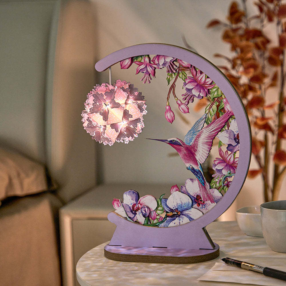 Valentine's Day 3D Paper Carving Lamp Hummingbird and Hibicus 3D Paper Carving Night Light - mymoonlampau