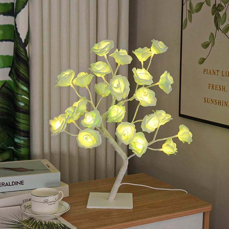 LED Simulation Flower Rose Tree Light Decorative Night Light Anniversary Gift for Lover - Green - mymoonlampau