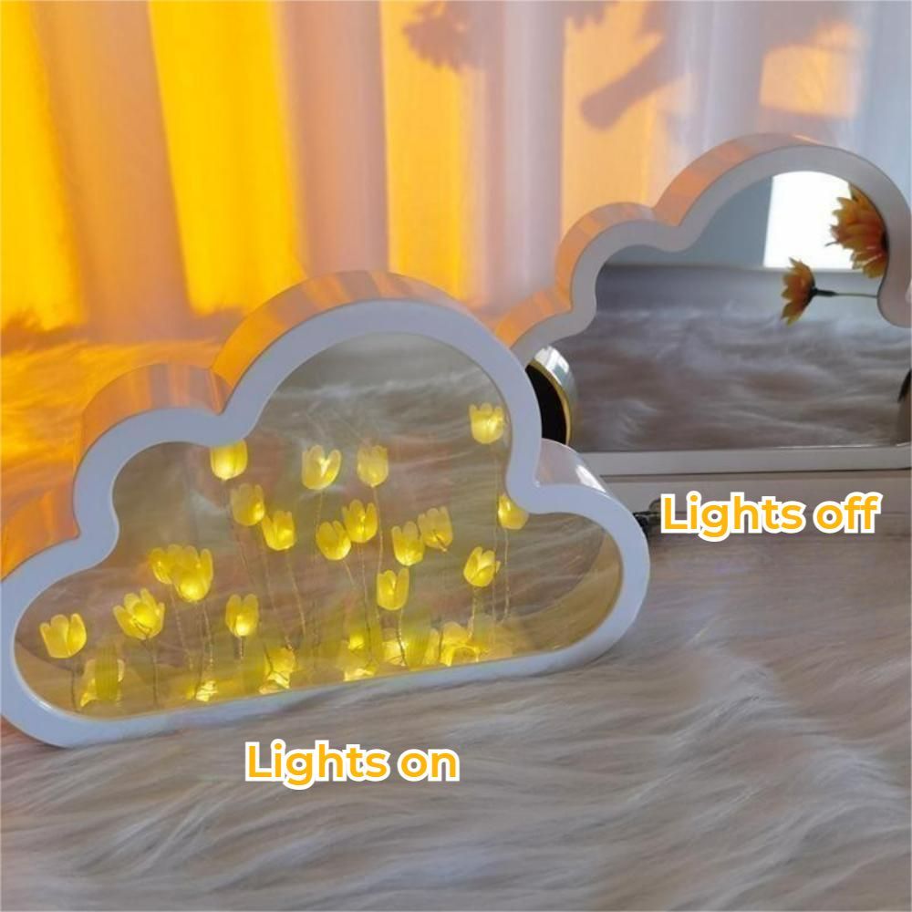 DIY Cloud Tulip Mirror Night Light Simulation Flower Bedroom Sleeping Table Lamp - mymoonlampau