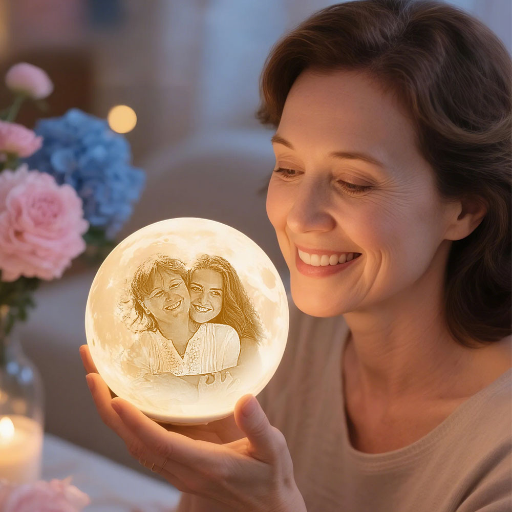 Gift for Mom Photo Moon Lamp Personalized 3D Printed Picture Light Moon Painting Light - MyMoonLampAu