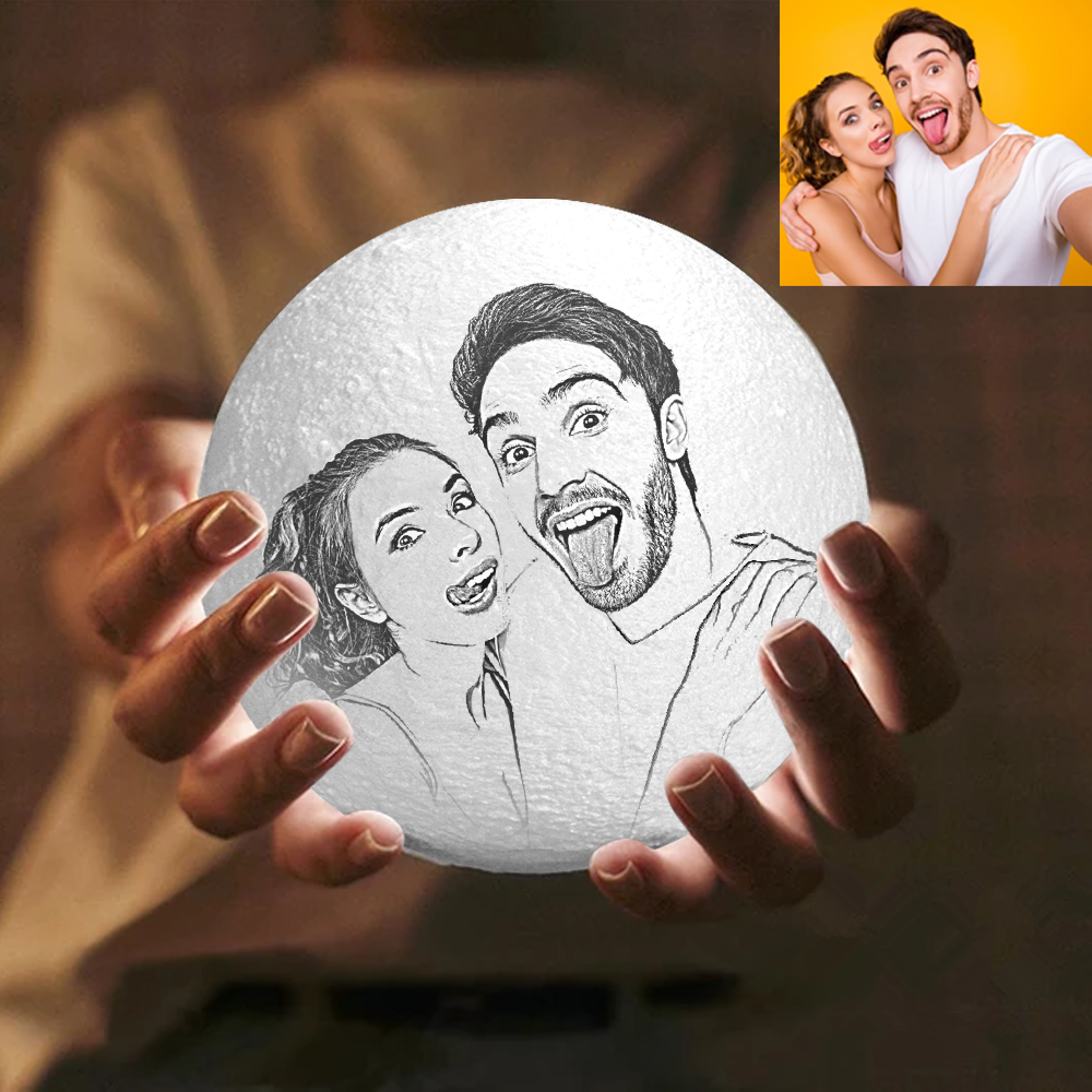 2 Colors Custom 3D Printed Father and Child Photo Moon Lamp Engraved with Your Names