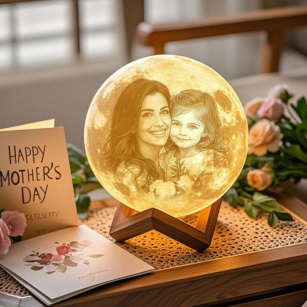 Gift for Mom Photo Moon Lamp Personalized 3D Printed Picture Light Moon Painting Light - MyMoonLampAu