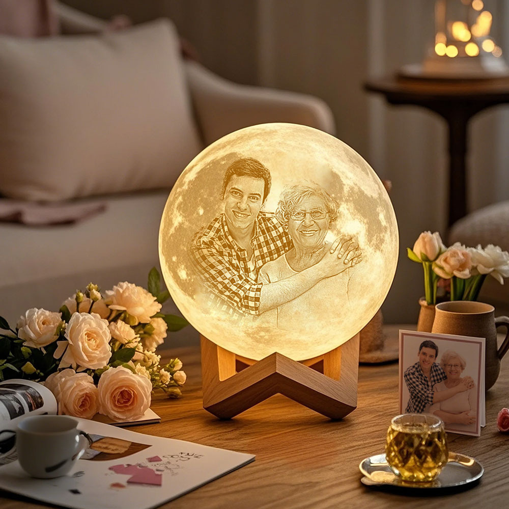 Gift for Mom Photo Moon Lamp Personalized 3D Printed Picture Light Moon Painting Light - MyMoonLampAu