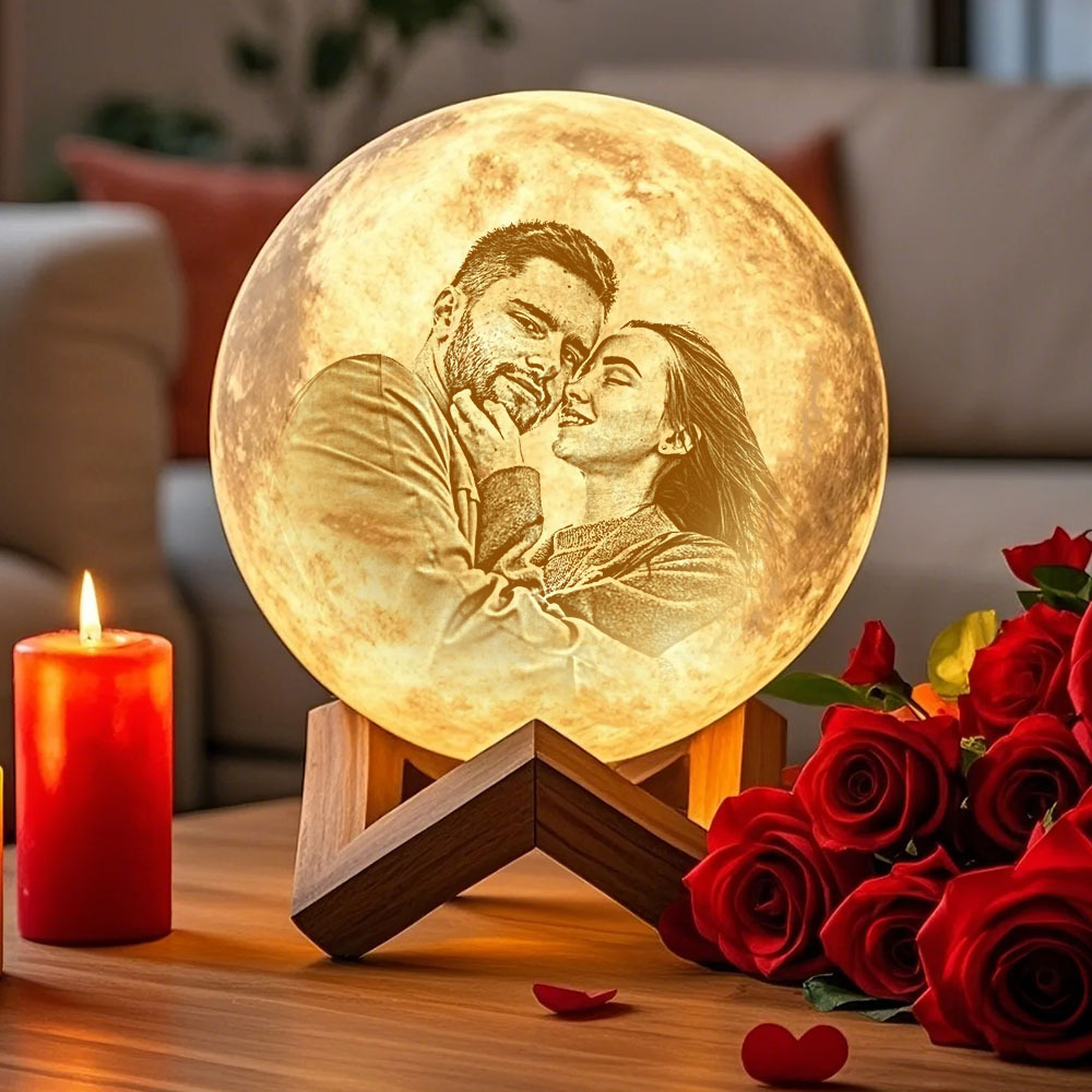 Customised 3D Photo Moon Lamp Valentine's Day Gift Engraved Luna Lamp Perfect Gift For Couples