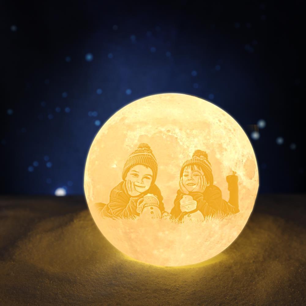 2 Colors Custom 3D Printed Kids Photo Moon Lamp Engraved with Your Names