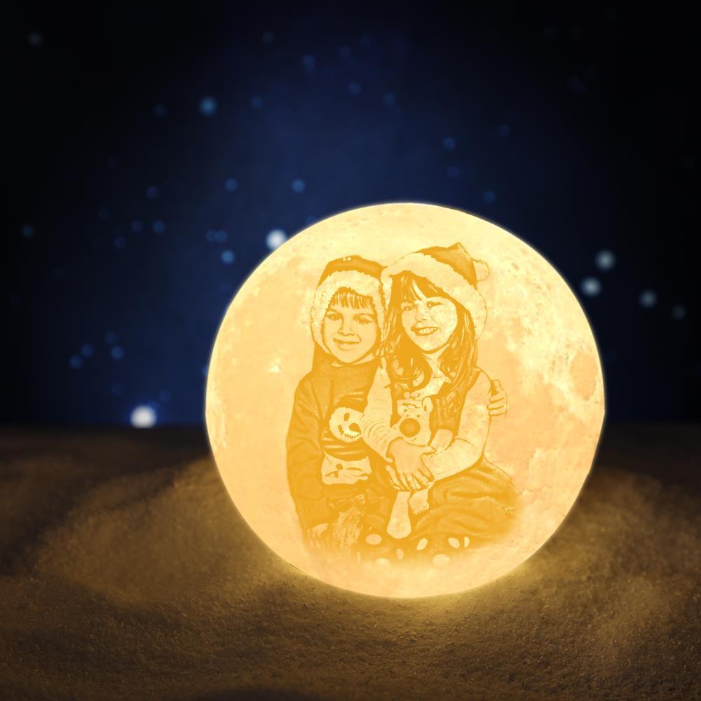 2 Colors Custom 3D Printed Photo Moon Lamp Engraved with Your Names