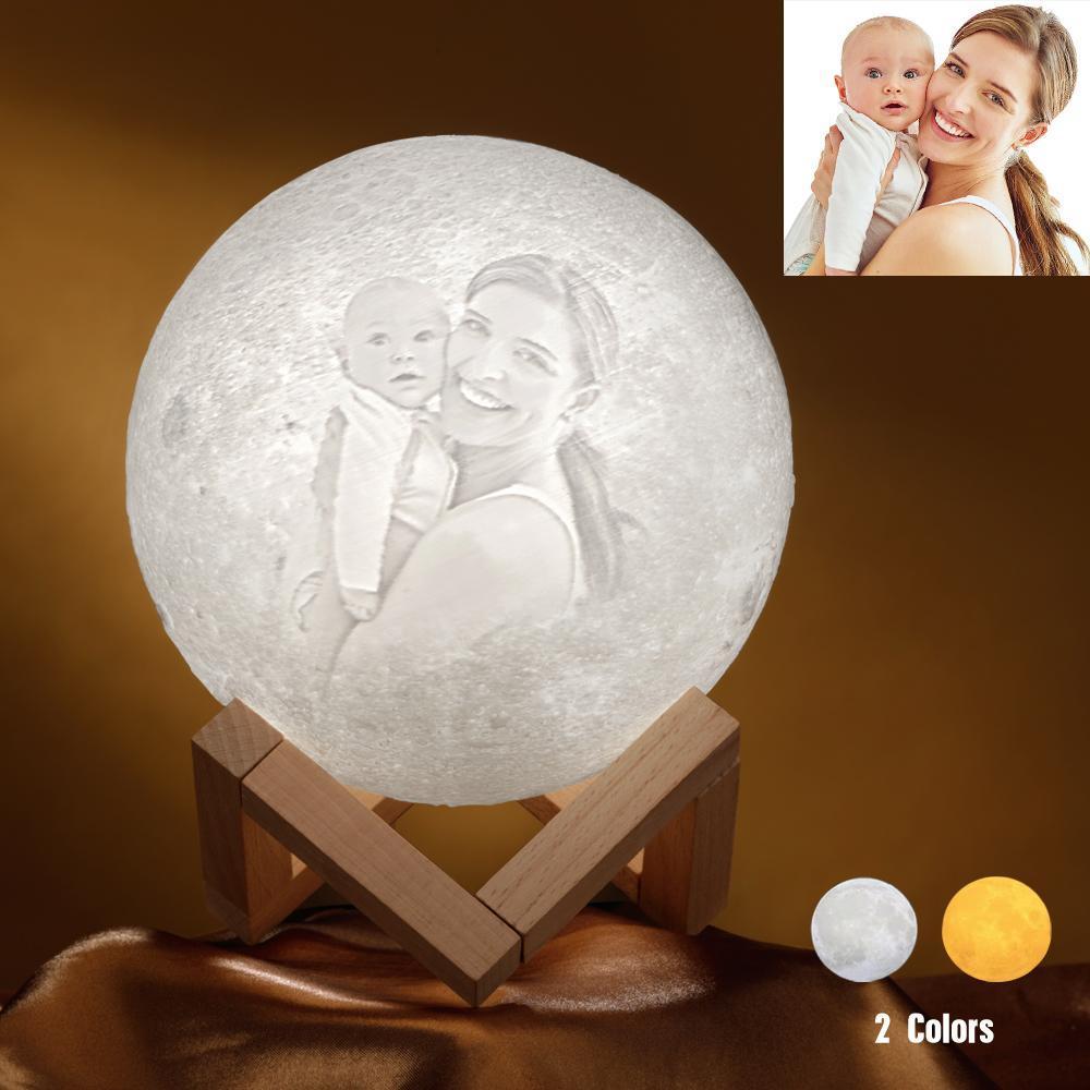 Personalised Lamps Australia Custom Creative 3D Print and Engraved Mother and Baby Photo Moon Lamp - Touch Two Colors