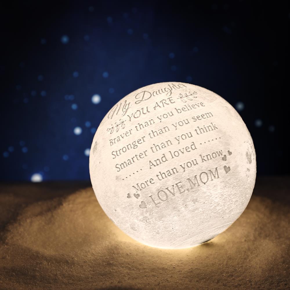 2 Colors Custom 3D Printed Father and Child Photo Moon Lamp Engraved with Your Names