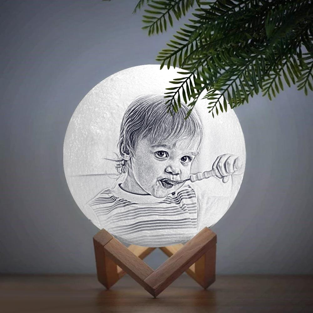 Personalised Creative 3D Print photo Moon Lamp, Engraved Lamp - Touch Two Colors