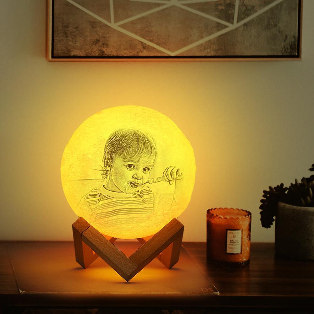 Personalised Creative 3D Print photo Moon Lamp, Engraved Lamp - Touch Two Colors