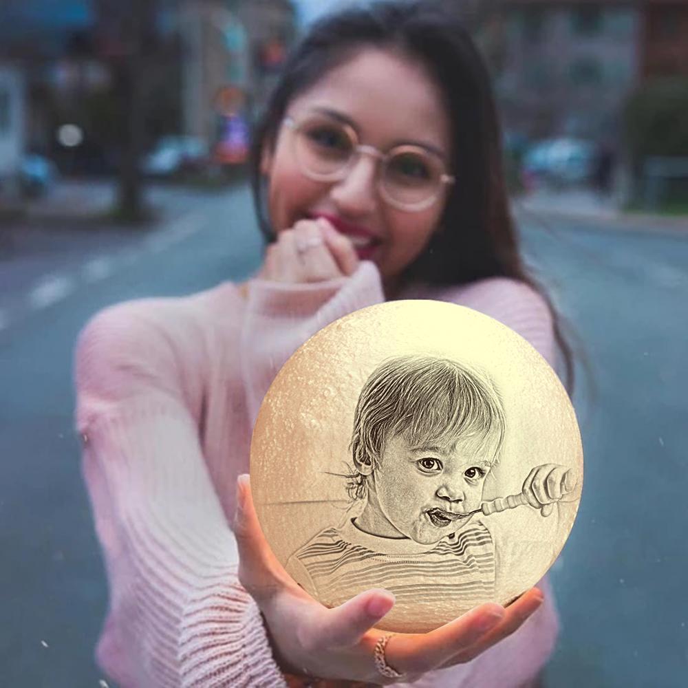 Personalised Creative 3D Print photo Moon Lamp, Engraved Lamp - Touch Two Colors