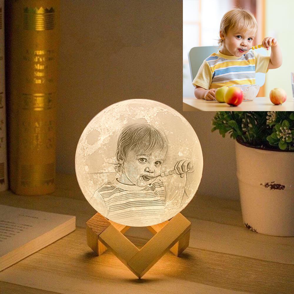 Personalised Creative 3D Print photo Moon Lamp, Engraved Lamp - Touch Two Colors