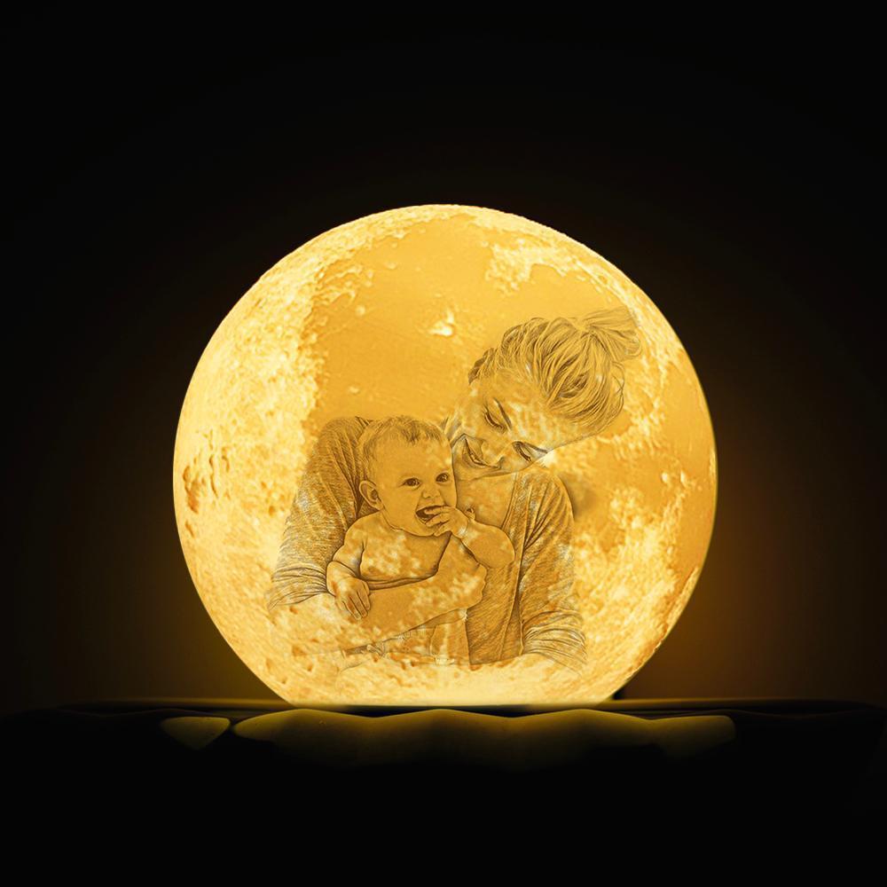 Personalised Lamps Australia Custom Creative 3D Print and Engraved Mother and Baby Photo Moon Lamp - Touch Two Colors