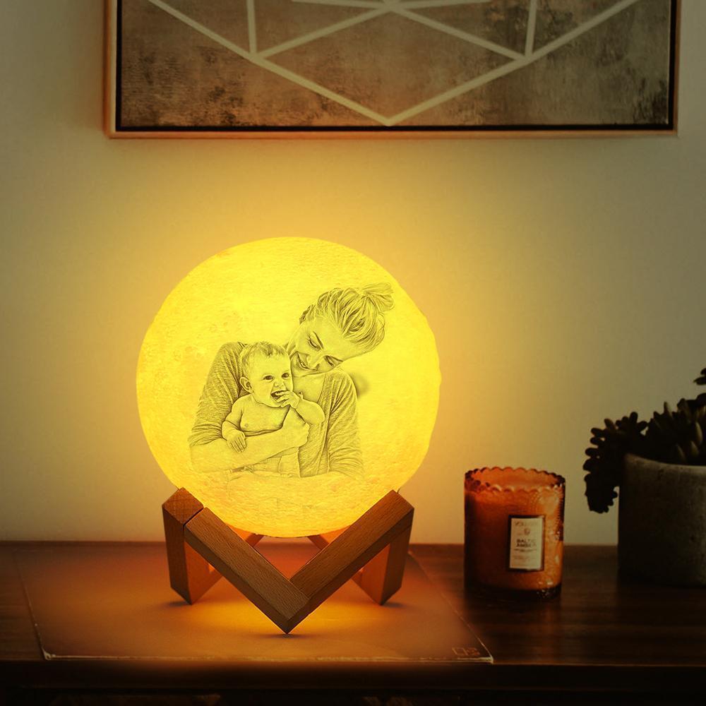 Personalised Lamps Australia Custom Creative 3D Print and Engraved Mother and Baby Photo Moon Lamp - Touch Two Colors