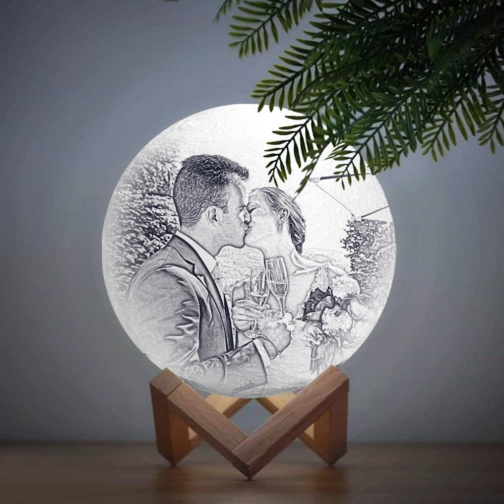 2 Colors Custom 3D Printed Photo Moon Lamp Engraved with Your Names