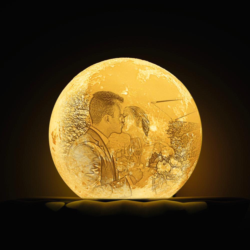 2 Colors Custom 3D Printed Kids Photo Moon Lamp Engraved with Your Names