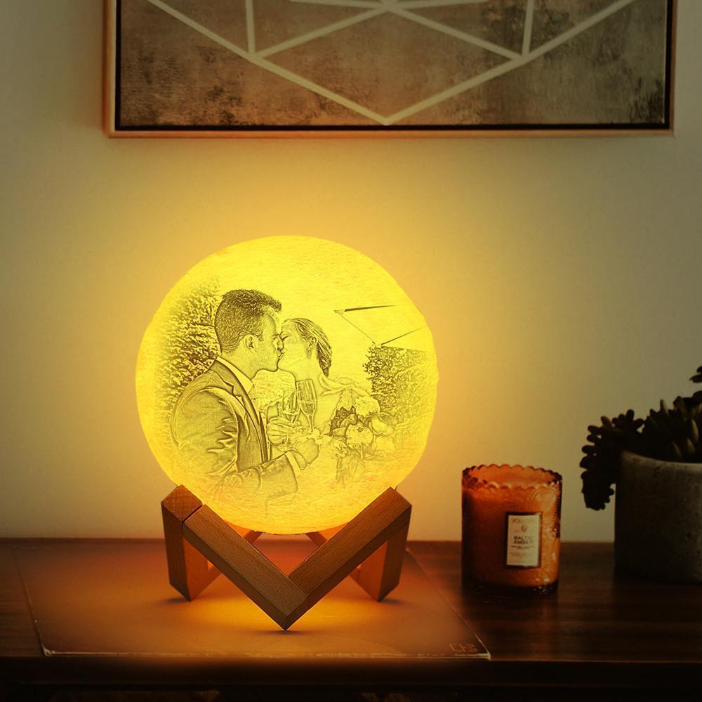 2 Colors Custom 3D Printed Photo Moon Lamp Engraved with Your Names
