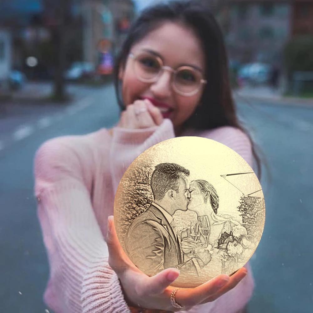 Gifts for Her Personalised 3D Printed Photo Moon Lamp, Engraved Lamp(10-20cm)