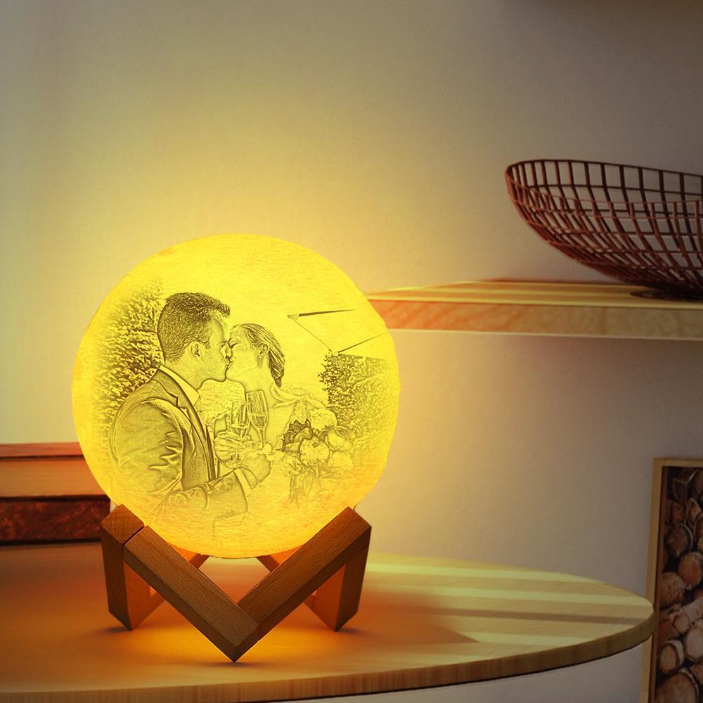 Personalised 3D Printed Photo Moon Lamp, Engraved Lamp - Touch Two Colors