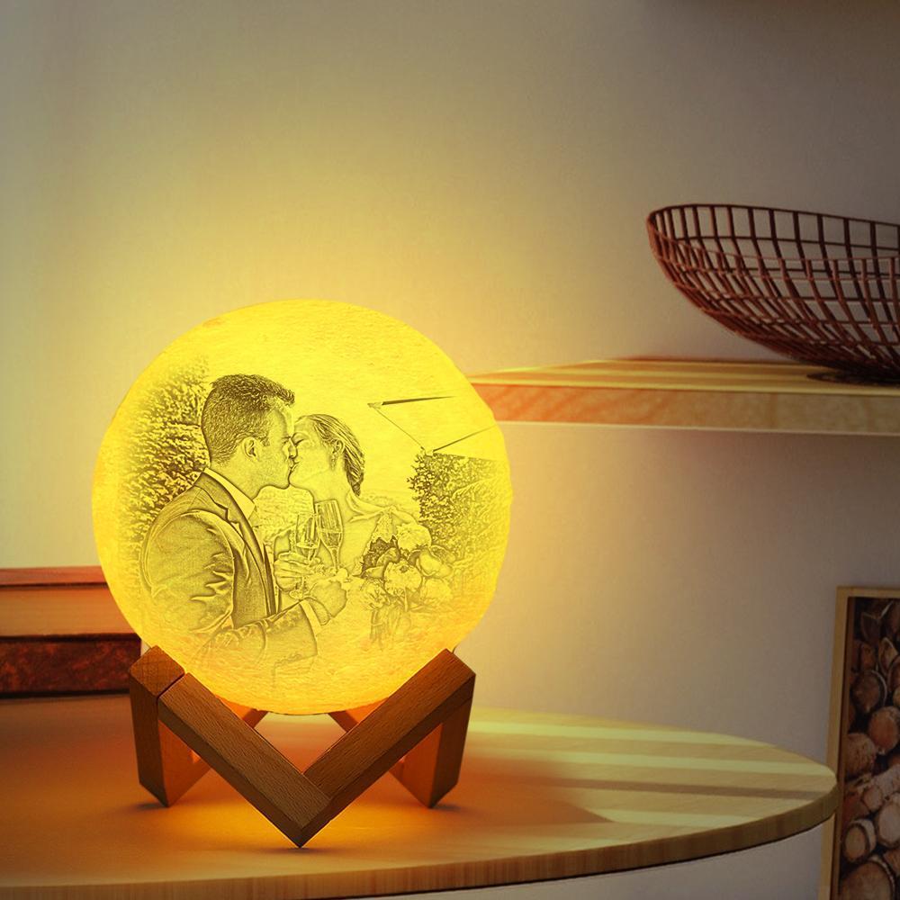 2 Colors Custom 3D Printed Photo Moon Lamp Engraved with Your Names