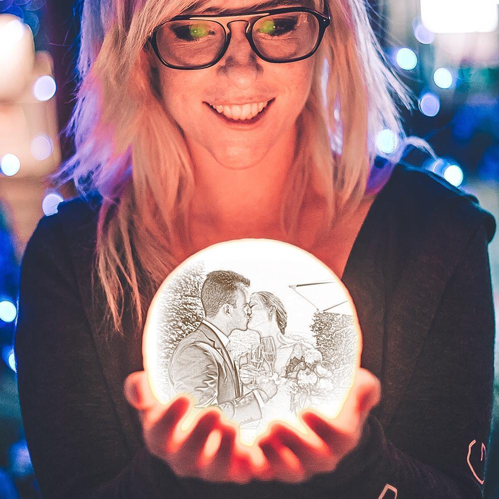Gifts for Her Personalised 3D Printed Photo Moon Lamp, Engraved Lamp(10-20cm)