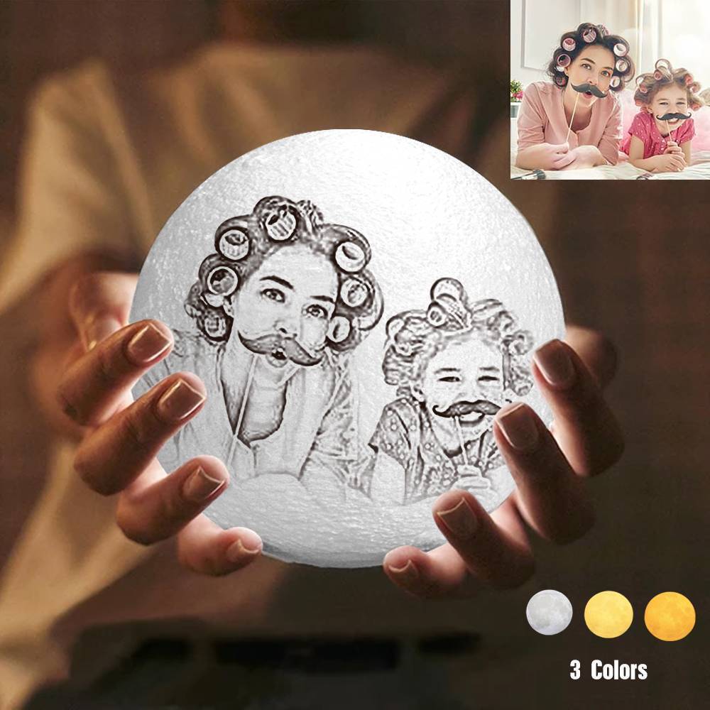Custom 3D Printing Moon Lamp with Photo of Family - Tap Three Colors - MyMoonLampAu