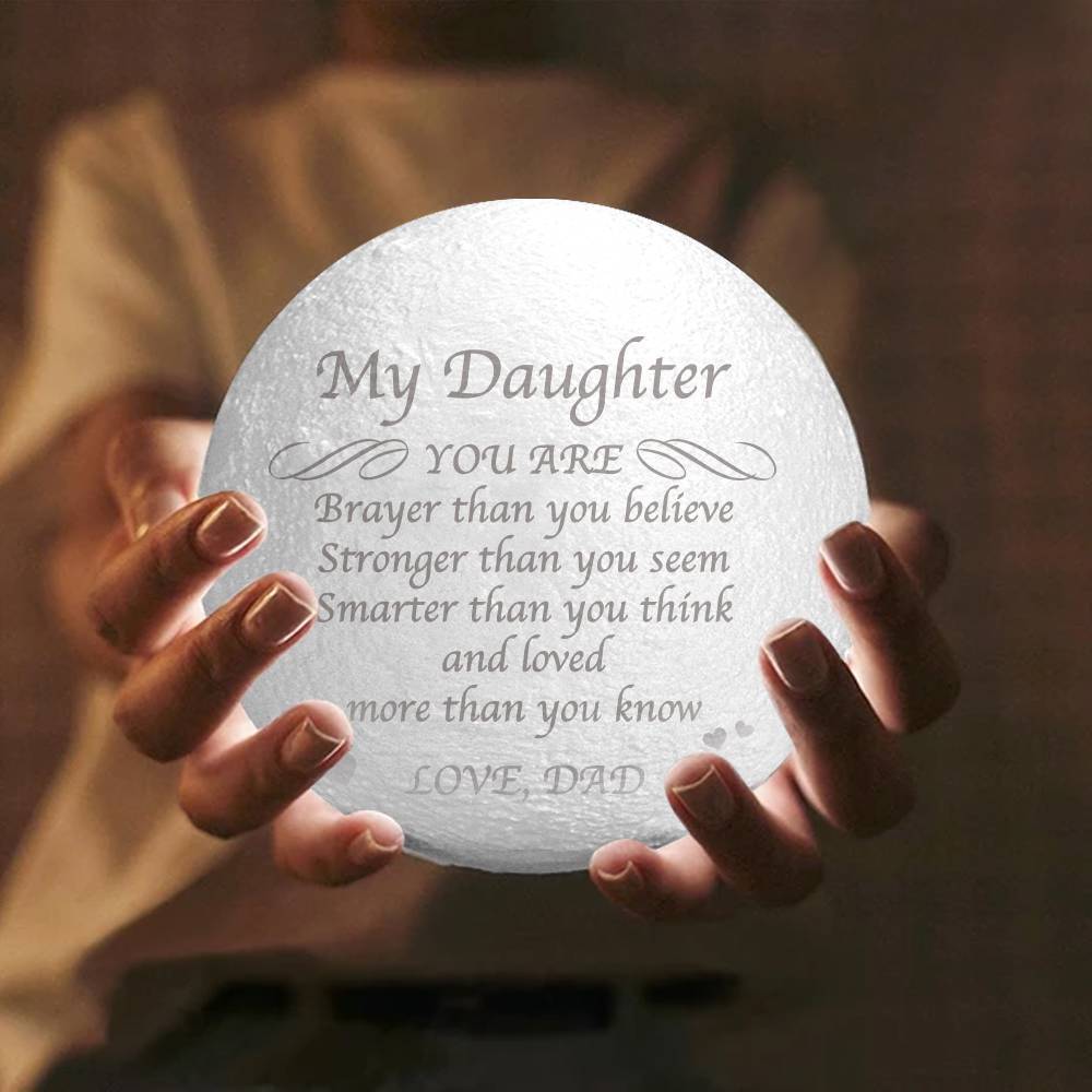 Gifts for Daughter Custom Engraved Moon Lamp, Personalized 3D Moon Lamp - Touch Two Colors