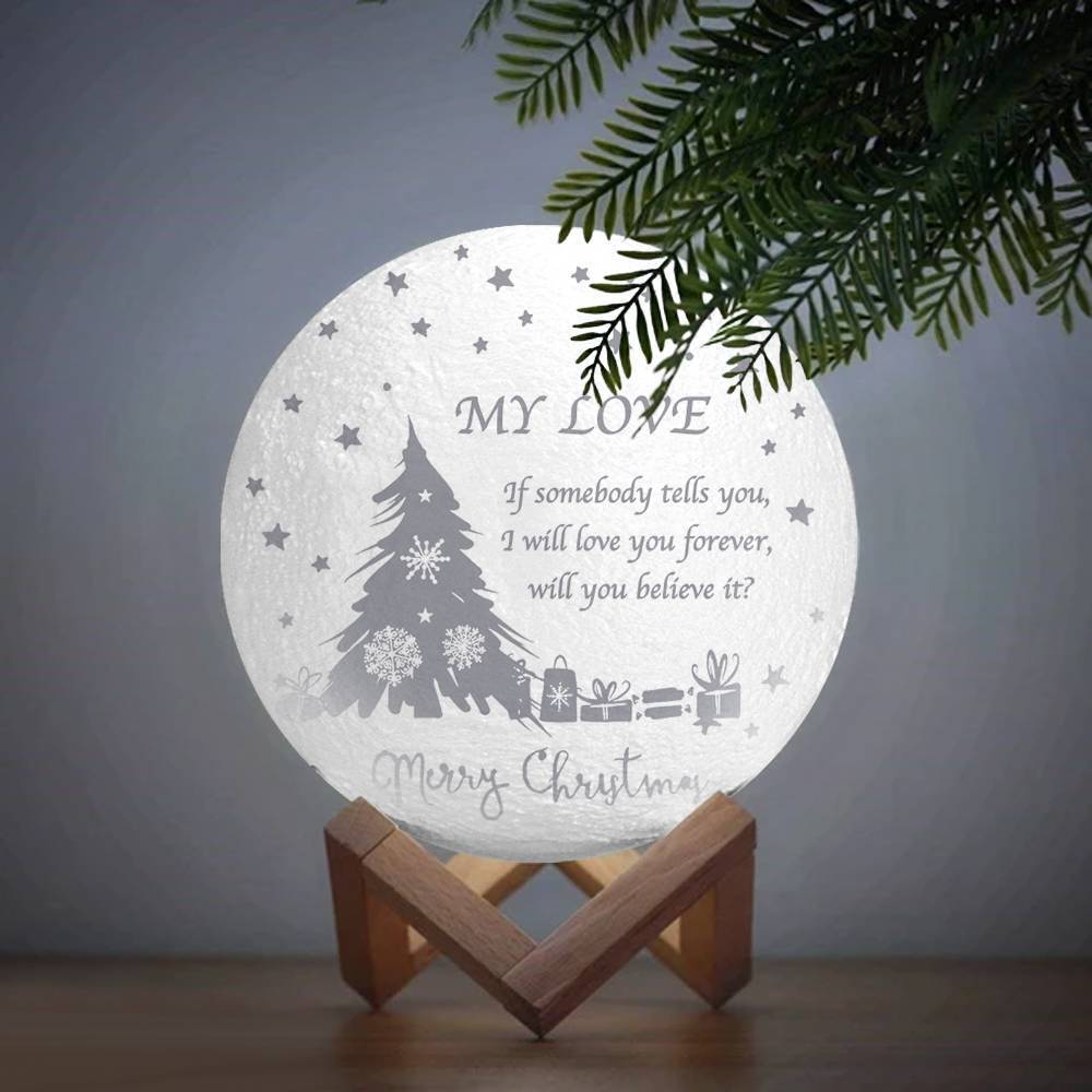 Custom 3D Moon Lamp Christmas Tree, Engraved Moon Lamp - Touch Two Colors 15cm-20cm Available