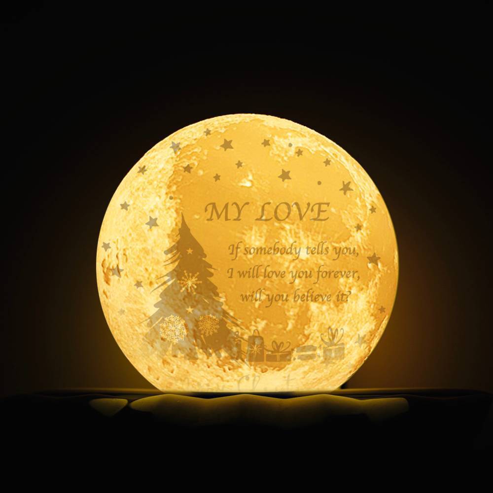 Custom 3D Moon Lamp Christmas Tree, Engraved Moon Lamp - Touch Two Colors 15cm-20cm Available