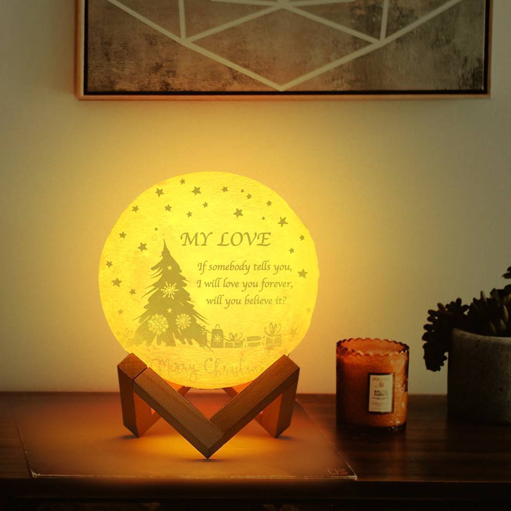 Custom 3D Moon Lamp Christmas Tree, Engraved Moon Lamp - Touch Two Colors 15cm-20cm Available