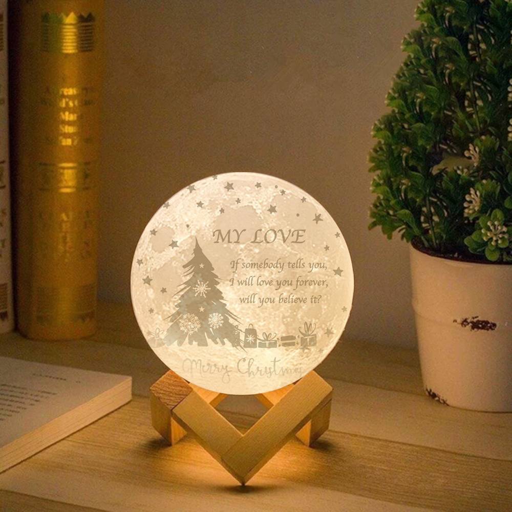 Custom 3D Moon Lamp Christmas Tree, Engraved Moon Lamp - Touch Two Colors 15cm-20cm Available