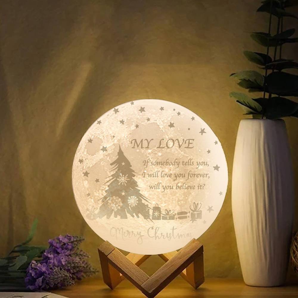 Custom 3D Moon Lamp Christmas Tree, Engraved Moon Lamp - Touch Two Colors 15cm-20cm Available