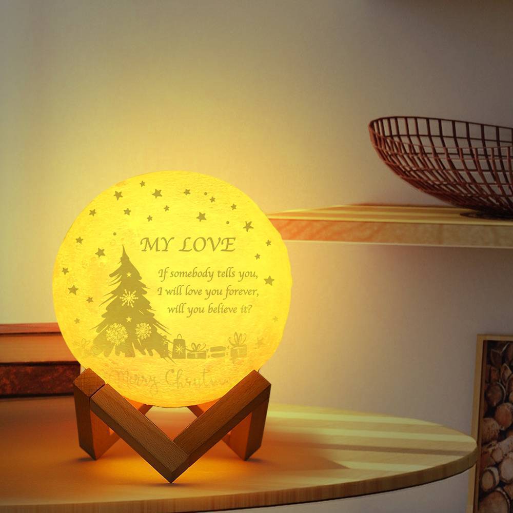 Custom 3D Moon Lamp Christmas Tree, Engraved Moon Lamp - Touch Two Colors 15cm-20cm Available