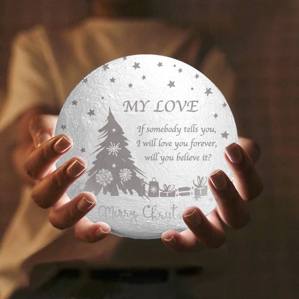 Custom 3D Moon Lamp Christmas Tree, Engraved Moon Lamp - Touch Two Colors 15cm-20cm Available