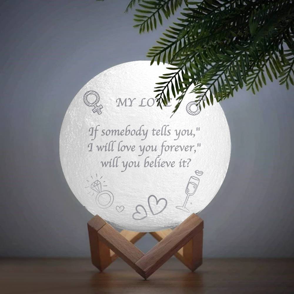 3D Moon Lamp for Girlfriend, Engraved Moon Lamp - Touch Two Colors 15cm-20cm Available