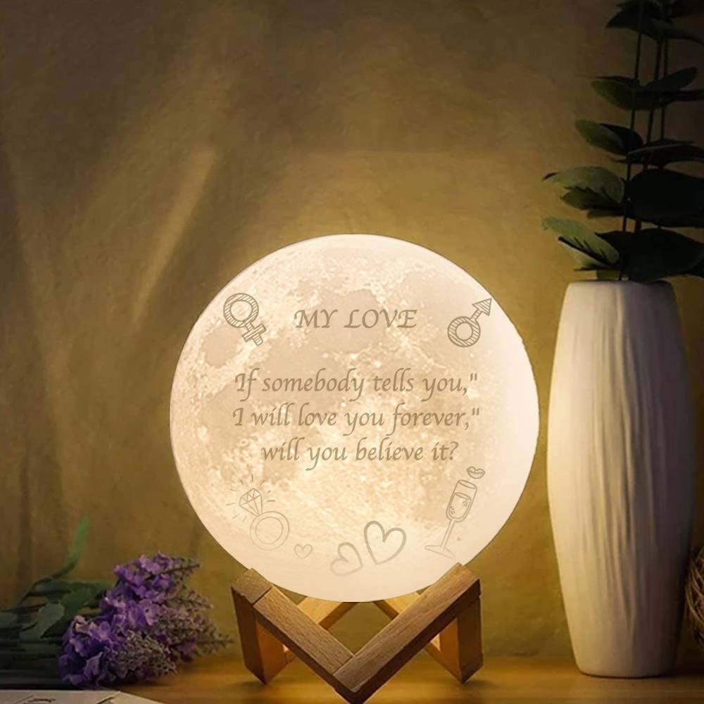 3D Moon Lamp for Girlfriend, Engraved Moon Lamp - Touch Two Colors 15cm-20cm Available