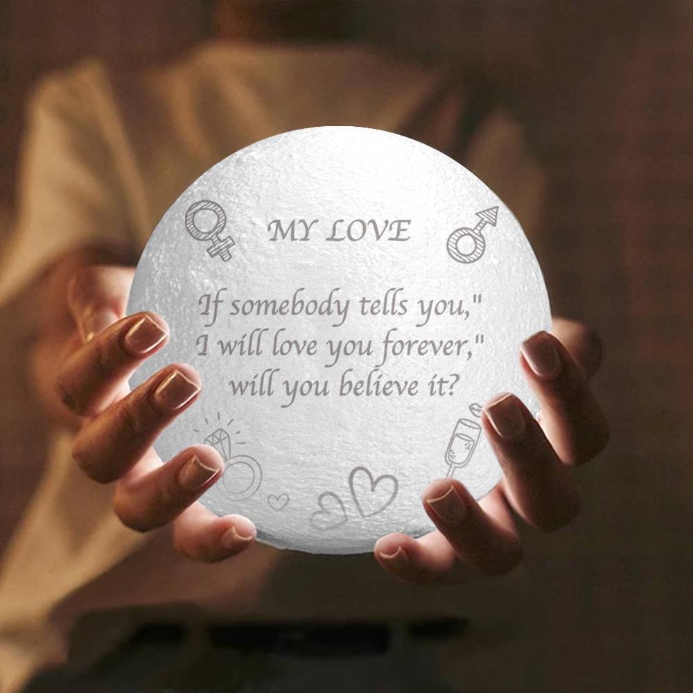 3D Moon Lamp for Girlfriend, Engraved Moon Lamp - Touch Two Colors 15cm-20cm Available