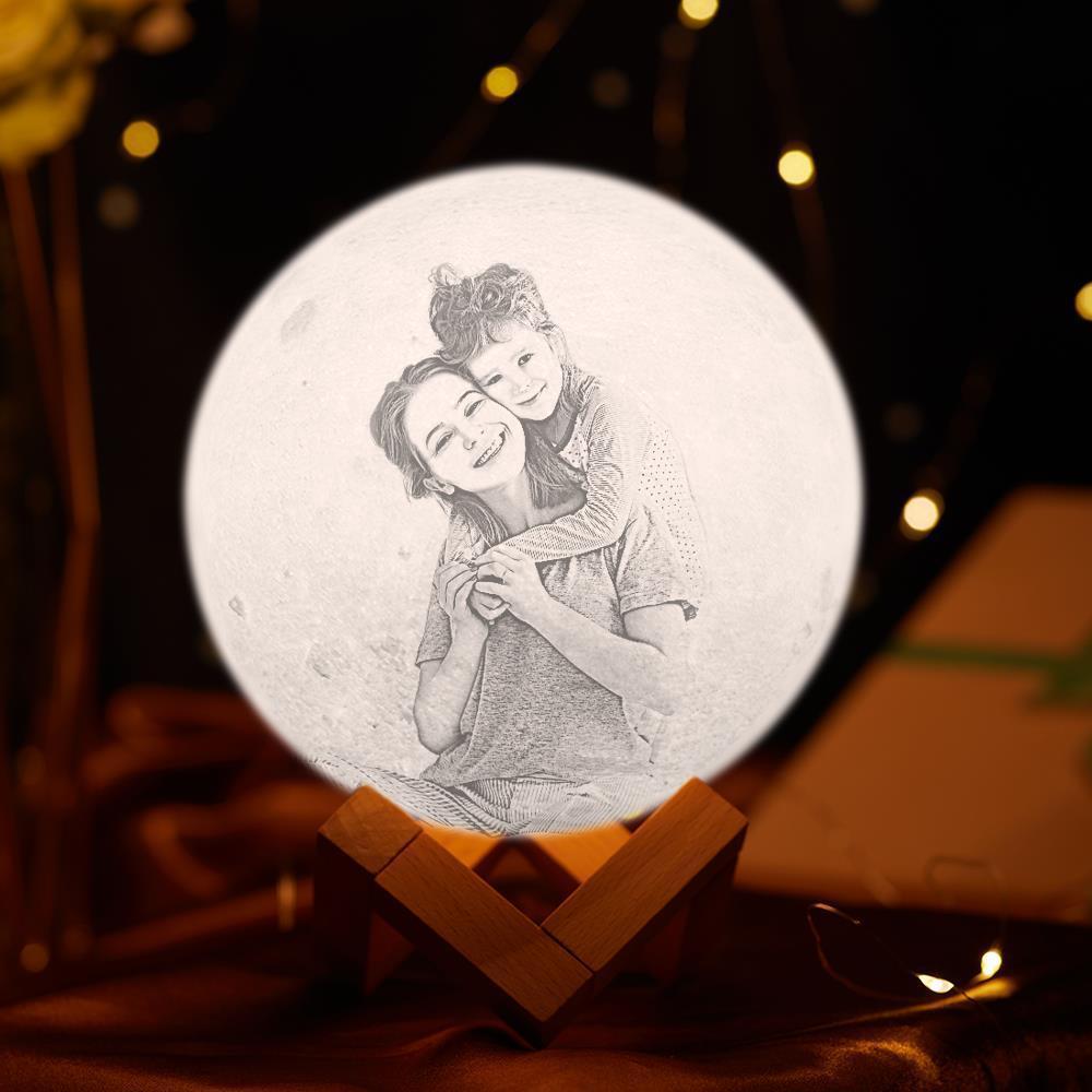 Custom Photo Engraved 3D Printing Moon Lamp, Best Gifts Idea For Family - Tap Three Colors - MyMoonLampAu