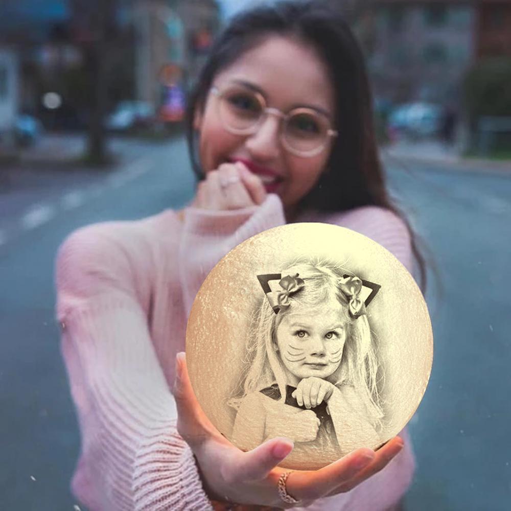 Custom Photo Engraved 3D Printing Moon Lamp, Creative Idea For Baby - Tap Three Colors