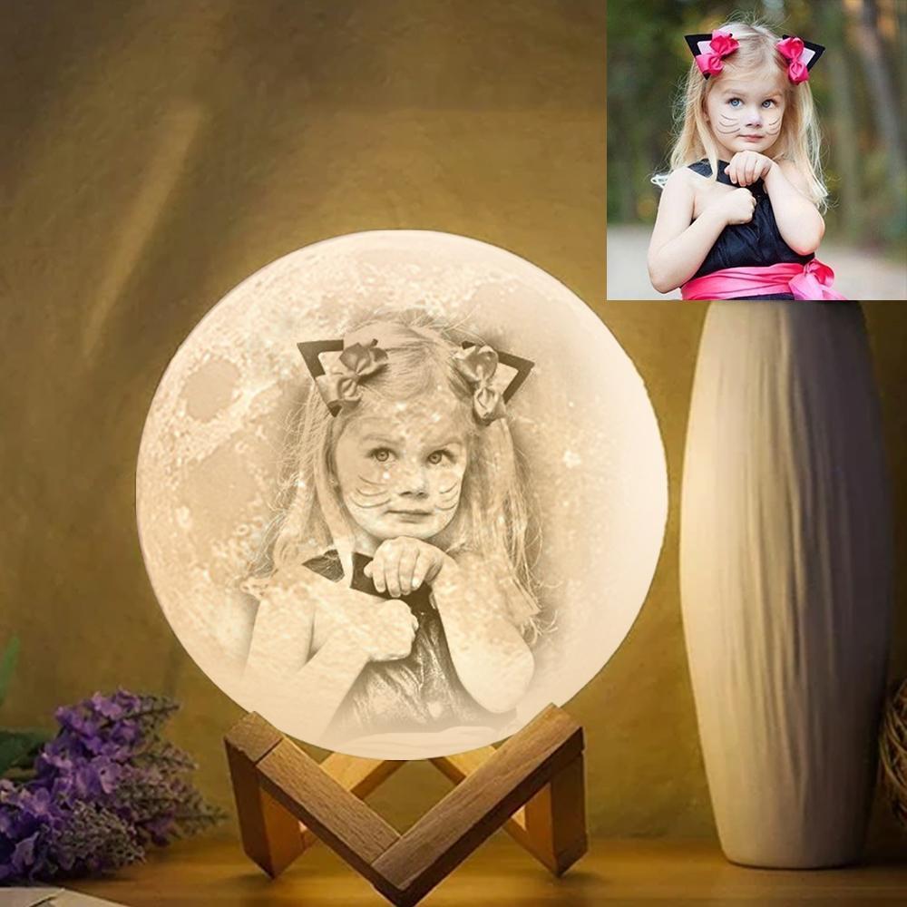 Custom Photo Engraved 3D Printing Moon Lamp, Creative Idea For Baby - Tap Three Colors