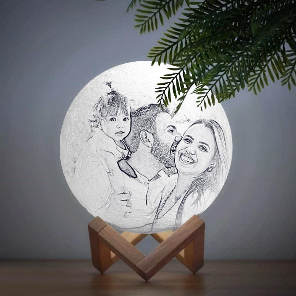 Custom 3D Printing Moon Lamp with Photo of Family - Tap Three Colors - MyMoonLampAu